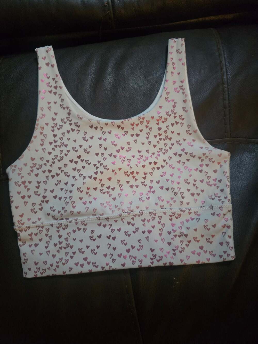 Define Your Inspiration (DYI) Longline Sports Bra with Pink Heart Print